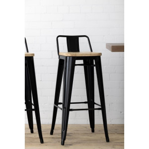 Tabourets Hauts avec Dossier et Assise en Bois – Noirs - Lot de 4 - Bolero