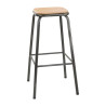 High Metal Grey Stool with Wooden Seat - Set of 4 - Bolero