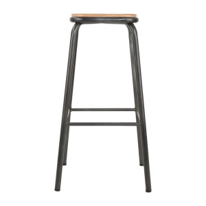 Tabouret Haut Gris Métallisé avec Assise en Bois - Lot de 4 - Bolero