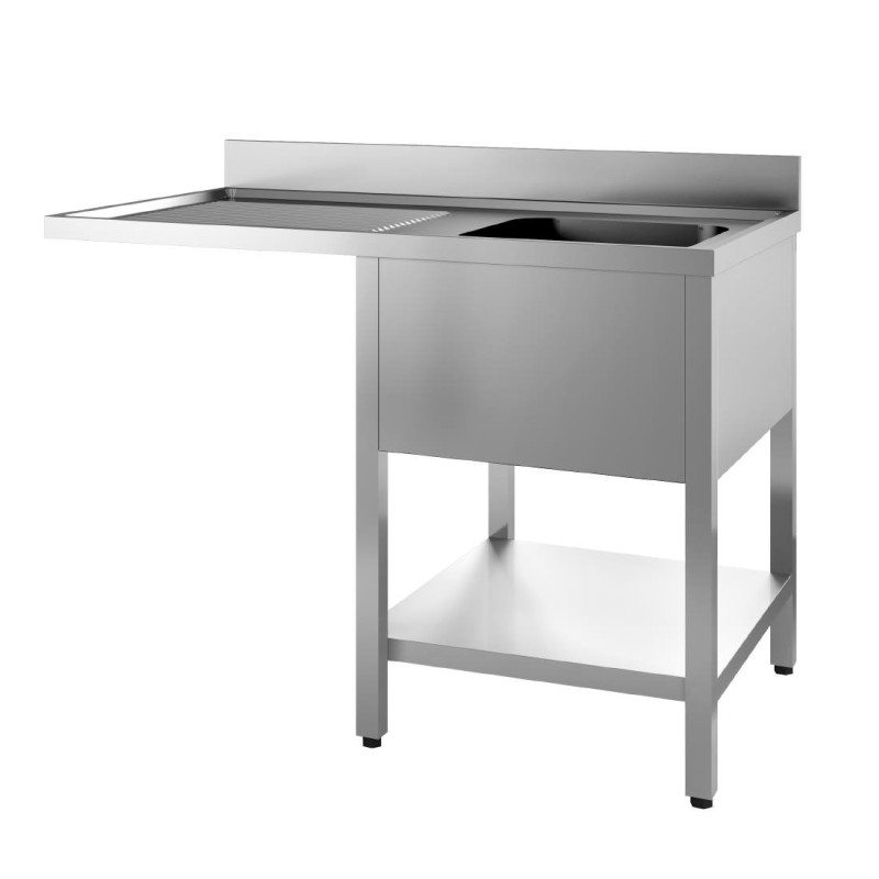 Spülbecken 1 Becken mit Regal und Abtropffläche mit Durchgang links - 1200 x 700 mm - Gastro M