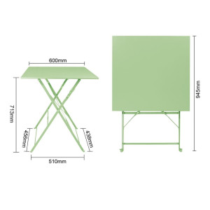 Faltbarer quadratischer Bolero-Tisch in Hellgrün, 600 mm aus Stahl