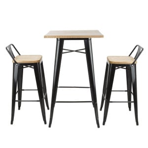 Table de Bar Noire avec Plateau en Bois Bolero - Élégante et Fonctionnelle