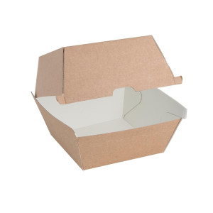 Kleine kompostierbare Hamburgerboxen 112mm - Packung mit 150 Stück Kraft Fiesta