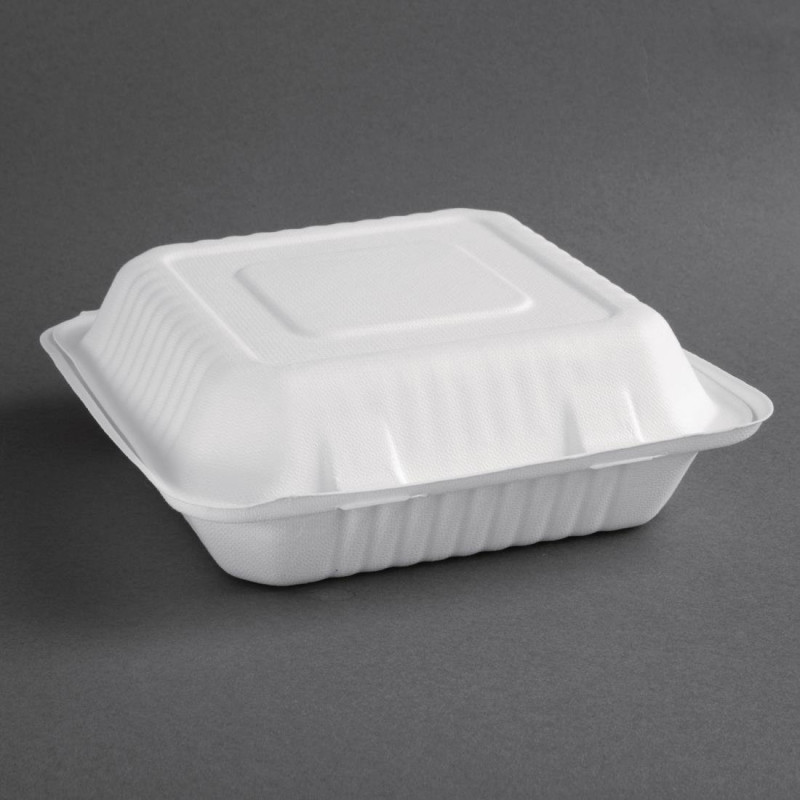 Kompostierbare Scharnierdeckelboxen aus Bagasse 236mm - Packung mit 200