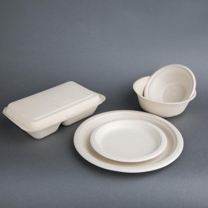 Runde kompostierbare Beutel aus naturbelassenem Bagasse 950 ml - Packung mit 50 Stück - Umweltfreundlich & Elegant