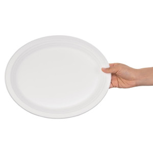 Assiettes Ovales Compostables en Bagasse 316mm - Lot de 50, Livraison Rapide, Haute Qualité