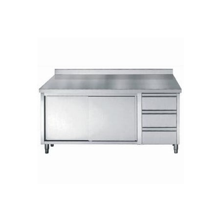 Stainless Steel Base Cabinet with Backsplash GN 1/1 - 2 Doors and 3 Drawers - L 2000 x D 700 mm - CombiSteel