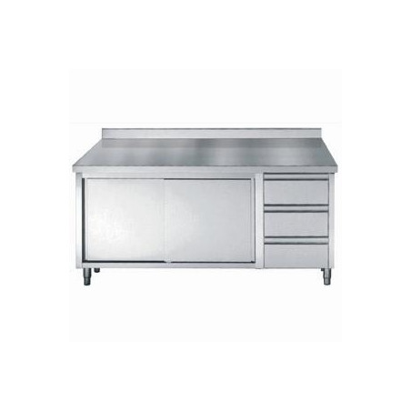 Meuble Inox Bas - 2 Portes 3 Tiroirs - Dimensions L 1800 x P 700 - CombiSteel