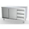 Stainless Steel Base Cabinet - 2 Doors and 3 Drawers on the Right - L 1400 x D 700 mm - CombiSteel