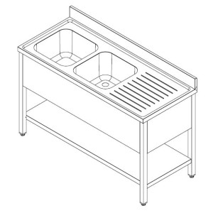 Eintauchbecken 1 Becken und Abtropffläche rechts mit Rückwand - L 2000 x T 600 mm - CombiSteel