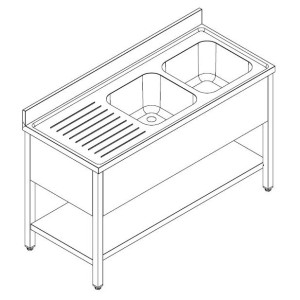 Sink 1 Basin with Drainer on the Left and Extended Backsplash - Material Stainless Steel AISI 304