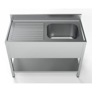 Sink 1 Basin with Drainer, Backsplash and Shelf - Stainless Steel AISI 304