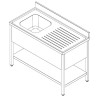 Plonge 1 Bac avec Egouttoir Droite et Étagère - Dimensions L 1200 x P 600 mm - Inox, Cuisine Professionnelle