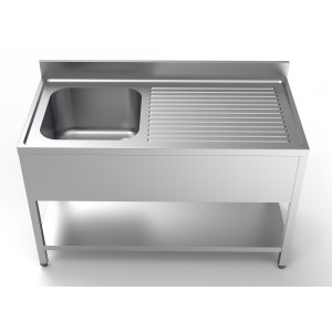 Stainless steel sink with right drainer, backsplash, and shelf - Dimensions 1400x700 mm - CombiSteel