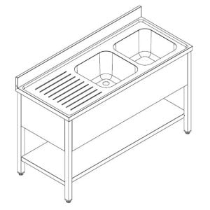 Plonge 1 Stainless Steel Sink - Left Drainer - Removable Shelf - 1600x700 mm CombiSteel