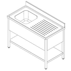 Sink 1 Basin and Drainer on the Right - L 1200 x D 700 mm CombiSteel