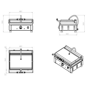 Grill Panini CombiSteel - Puissance 3000 W, Plaques Rainurées en Fonte