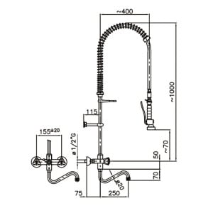 Bi-Loch Wandmontage Geschirrbrause - Qualität CombiSteel!