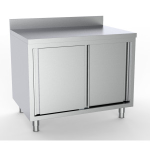 Meuble Inox Bas 2 Portes avec Dosseret - Acier Inoxydable 600 mm