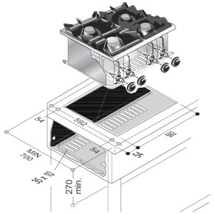 Einbau-Gasherd - 4 Brenner - CombiSteel