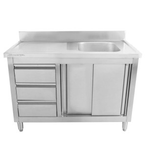 Sink Unit 1 Bowl with Backsplash - 1200 x 600 mm - Bowl on the Right - Dynasteel