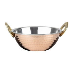 Copper Kadai Dish with Stainless Steel Handles - 400 ml - Olympia