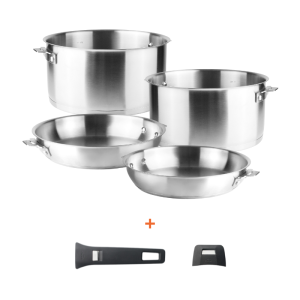Set mit 6 Teilen - Kochtöpfe und Bratpfannen mit abnehmbarem Griff und Stiel - Lacor