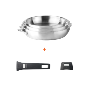 Set mit 5 Teilen - Bratpfannen mit Griff und abnehmbarem Stiel - Lacor