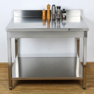 Edelstahltisch 800x700 mm Rückwand und Unterregal