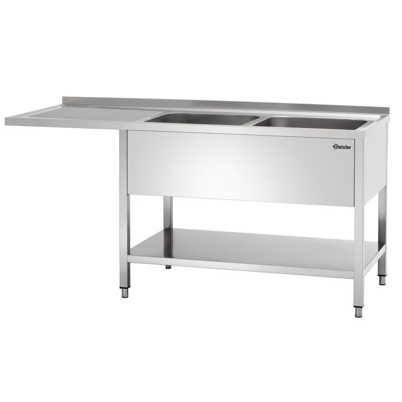 Plonge 2 Bacs avec Passage Lave-Vaisselle, Dosseret et Etagère Basse - L 1800 x P 700 mm - Bartscher Plonge 2 Bacs avec Passage Lave-Vaisselle, Dosseret et Etagère Basse - L 1800 x P 700 mm - Bartscher