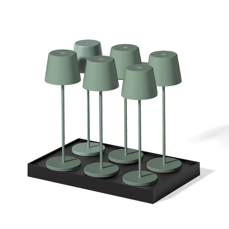 LED-Tischlampe Touch Kelly Olive mit Ladeplatte - Set von 6 - Lumisky LED-Tischlampe Touch Kelly Olive mit Ladeplatte - Set von 6 - Lumisky