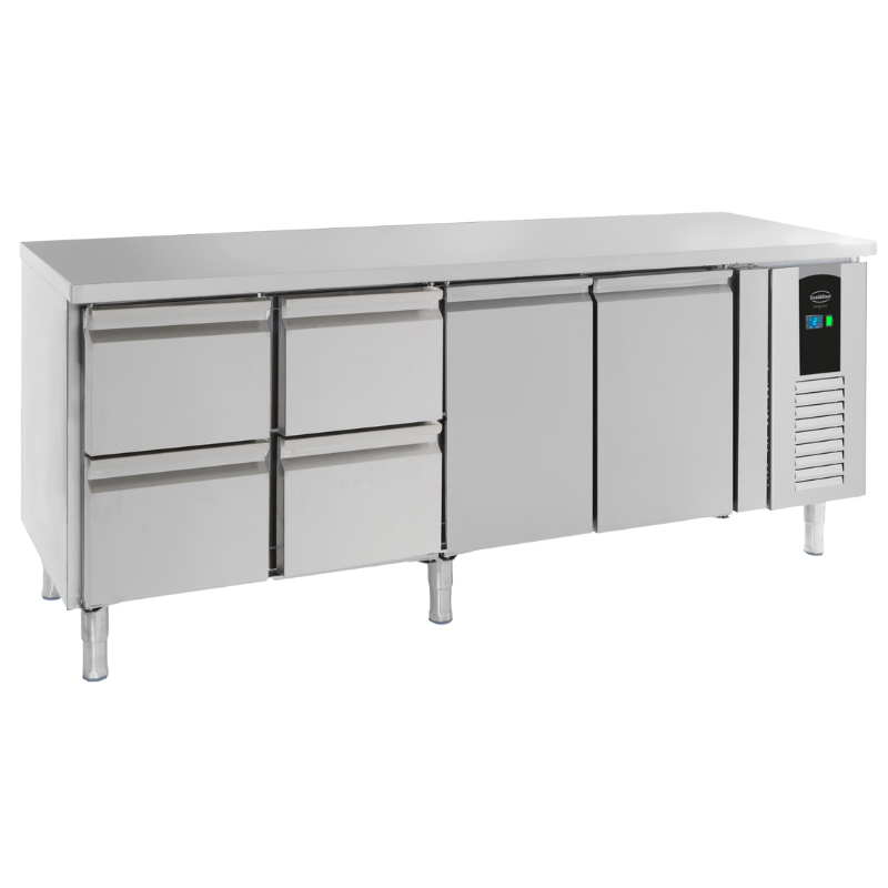 Positive Refrigerated Table with 2 Doors and 4 Drawers Energy Line - 393 L Positive Refrigerated Table with 2 Doors and 4 Drawers Energy Line - 393 L