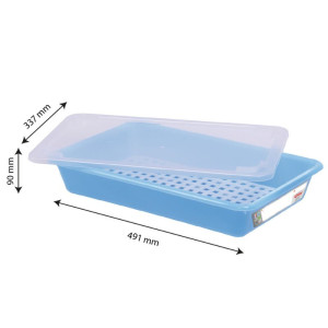 HACCP Flat Tray with Lid and Grid - 8 L - Blue - Gilac