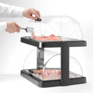 Vitrine Buffet mit Schiebedach UNIQ - 2 Tabletts - Schwarz - HENDI