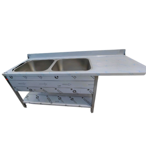 Spülbecken 2 Becken mit Geschirrspülerdurchgang und Abtropffläche rechts - 2000 x 700 mm