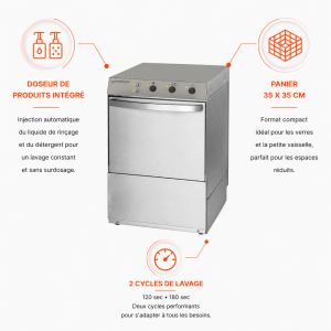 Professional Dishwasher with Rinse Aid and Detergent Dispenser - 40 x 40 cm - Dynasteel