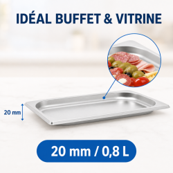 Bac Gastro GN 1/4 Inox 20 mm - 0,8 L | Dynasteel