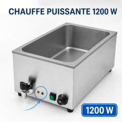 Bain-Marie Pro GN 1/1 20 L 1200 W Inox avec Vidange