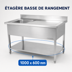 Edelstahlspüle 1 Becken Abtropffläche rechts - L 1000 x T 600 mm