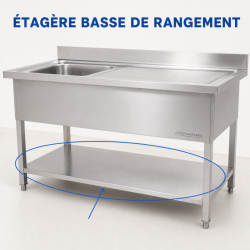 Stainless Steel Sink 1 Bowl 1200x600 mm, Right Drainer, Backsplash