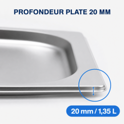 Bac Gastro GN 2/3 Inox — Profondeur 20 mm, 1,35 L