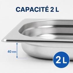 Bac Gastro GN 1/2 Inox - 40 mm - 2 L | Dynasteel