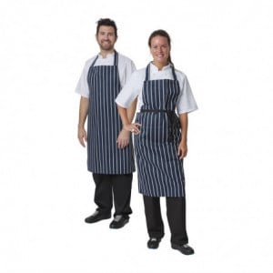 Tablier Bavette Sans Poche Rayé Marine Et Blanc 965 X 710 Mm - Whites Chefs Clothing - Fourniresto