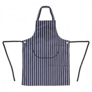 Schürze mit Latz und Tasche, gestreift in Marineblau und Weiß, 965 x 710 mm - Whites Chefs Clothing - Fourniresto