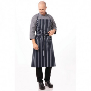 Premium Woven Bib Apron with Navy Blue and White Stripes - Chef Works - Fourniresto