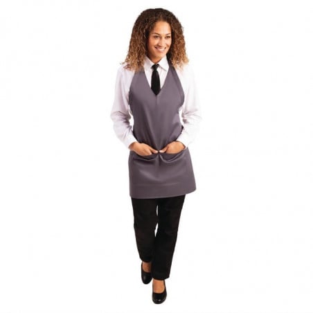 Server Apron V-neck Grey Anthracite in Polycotton 838 x 698 mm - Whites Chefs Clothing - Fourniresto