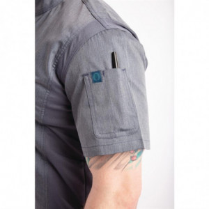 Unisex Short Sleeve Zipper Closure Ink Blue Kitchen Jacket - Size M - Chef Works - Fourniresto