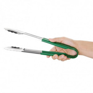 Green Stainless Steel 300 mm Serving Tongs - Vogue - Fourniresto