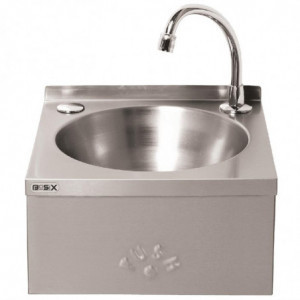 Stainless Steel Knee-Operated Handwashing Sink with Backsplash and Faucet - FourniResto - Fourniresto