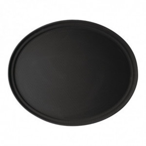 Oval Fiberglass Non-Slip Camtread Black Service Tray - Cambro - Fourniresto